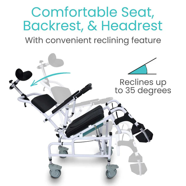 Reclining Shower Commode Transport Chair