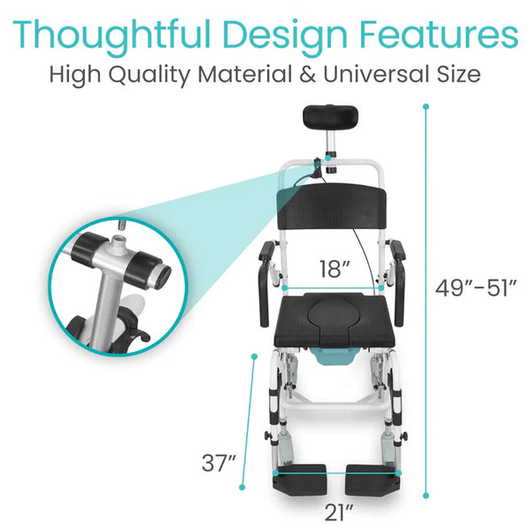 Reclining Shower Commode Transport Chair