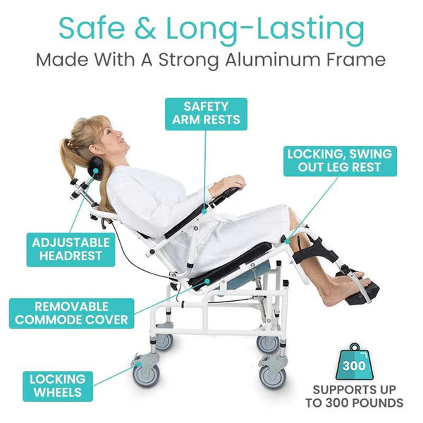 Reclining Shower Commode Transport Chair