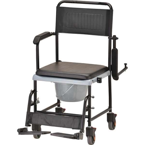 Drop-Arm Transport Chair Commode with Wheels