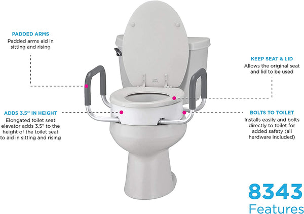 Seat Riser with Padded Arms for Elongated Toilet