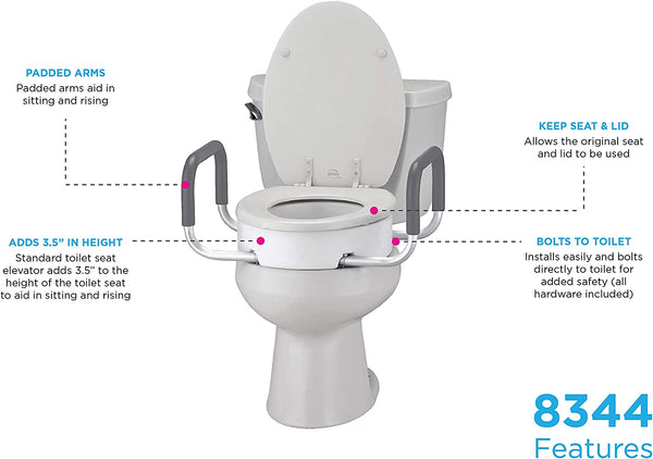 Standard Toilet Seat Riser with Padded Arms