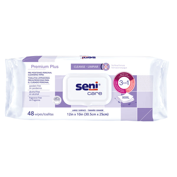 Seni Premium Pre-Moistened Cleansing Wipes, 12"x10"