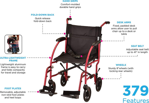 Ultra Lightweight Transport Chair with 19" Seat